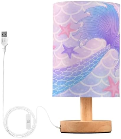 ALAZA Fish Mermaid Starfish Colorful Decor Bedside Table Lamp with USB Port for Bedroom Nightstand Office Desk LED Bulb Included
