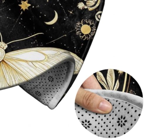Soft Round Yoga Carpet, Office Chair Decor Round Mat for Carpet and Hardwood Floors Moth Gothic Witchy Sun Moon