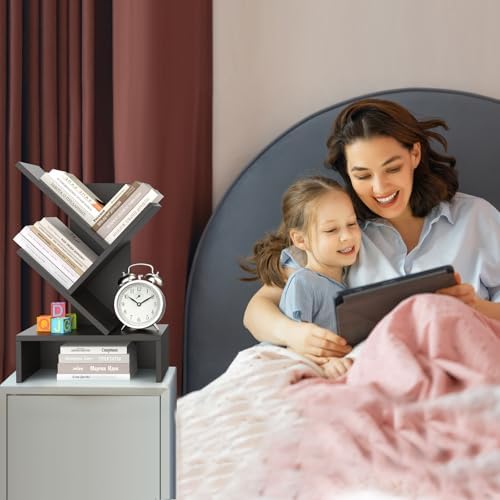 Godferyxin Small Bookshelf,4-Tier Bookshelf with Drawers,Black Bookshelf