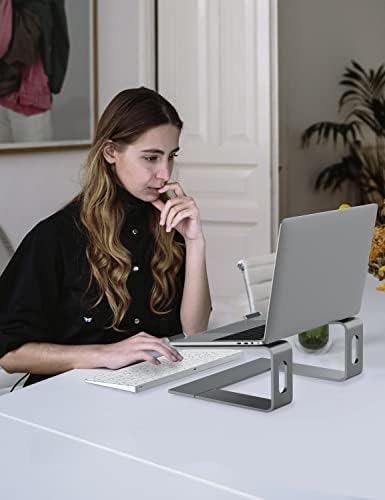 ALASHI Ergonomic Laptop Stand, Aluminum Desk Riser, 10-15.6", Grey