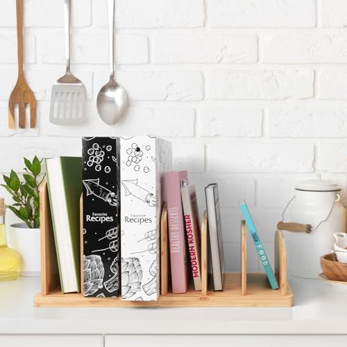 Cook Book Organizer, 6 Sections, Recipe Book Holder Rack, Tabletop Stand for Convenient Cookbook Storage, Vertical Cook Book Stand Kitchen, Binder Holder for Desk & Countertop (Bamboo)