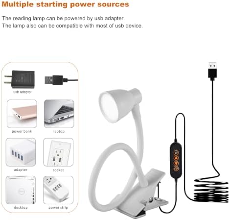 LED Clip Light 3 Color 10 Brightness Dimmable Clamp Desk Lamp White