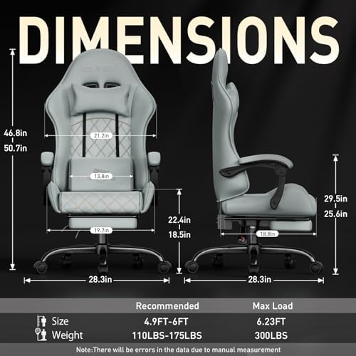 HLDIRECT Massage Recliner Gaming Chair with Footrest for Adults, Blue