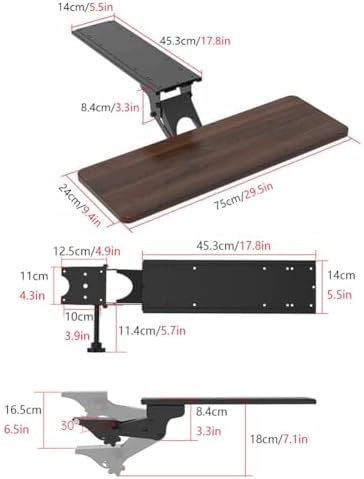 Under Desk Adjustable Keyboard Tray, Slide-Out Keyboard Platform, 360° Swivel, Pull Out and Tilt Computer Keyboard and Mouse Holder, Office Ergonomic Keyboard Drawer(Brown,24x75cm/9.4x29.5in)