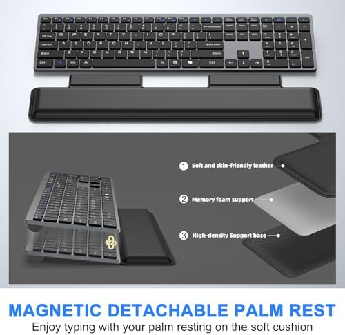 Wireless Keyboard and Mouse Combo, Full Size Silent Ultra Thin Keyboard with Magnetic Wrist Rest, Optical Mouse, 2.4G Lag-Free Cordless Mice Keyboard Set for Computer, Mac, Laptop, PC, Windows