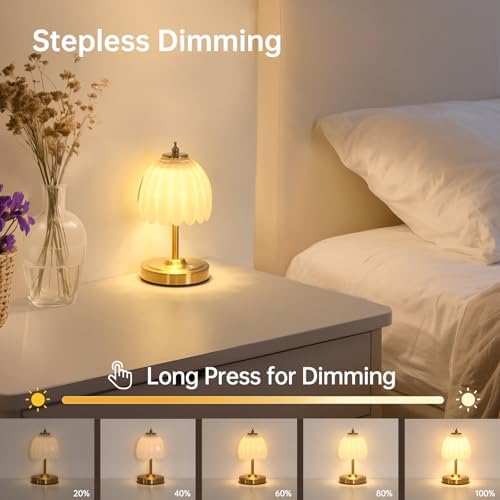 Shenmoyl Set of 2 Tulip Table Lamp with 5200mAh Battery & Touch Control, Cordless Small Table Lamp with 3 Colors, Rechargeable Battery Operated Table Lamps for Nightstand, Bedroom (White Tulip)