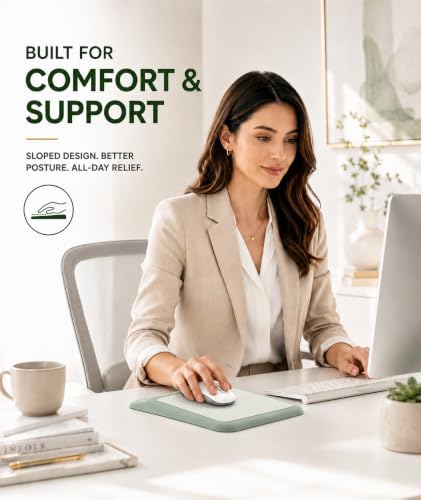 eulps Mouse Pad with Wrist Rest, Ergonomic Memory Foam Mousepad with Soft Wrist Support, Non-Slip PU Base, Smooth Surface for Office, Pain Relief for Laptop & Gaming (Sage Green)