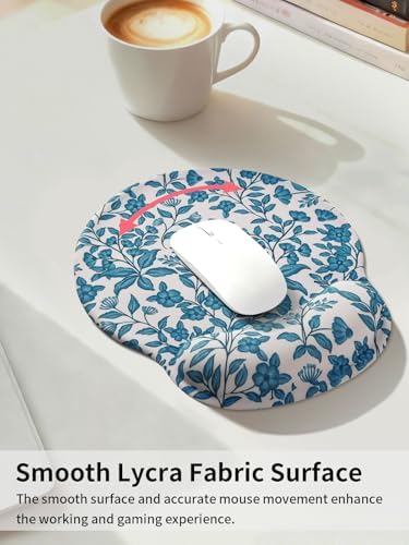 Seorsok Floral and Leaves Mouse Pad with Gel Wrist Support Mouse Pad,Ergonomic Aesthetic,Comfortable Mousepad for Office Game Work Computer,Pain Relief Mousepad with Non-Slip Silicone Base,Blue