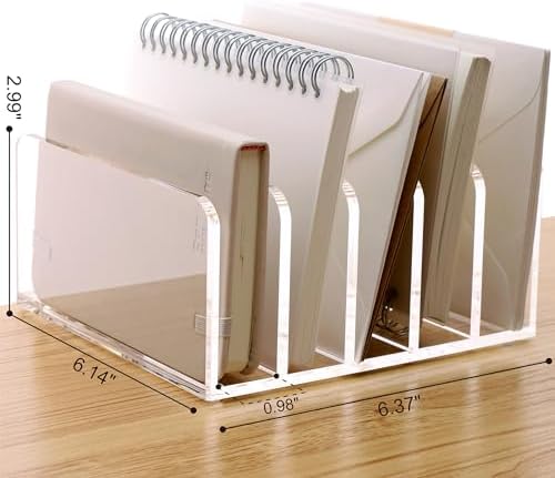 SANRUI 5 Slot Acrylic Mail Sorter Holder, Clear Letter File Desk Organizer