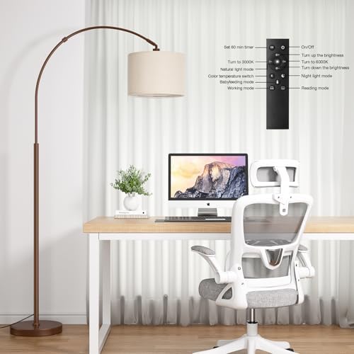 Ambimall Dimmable Arc Floor Lamp with Remote, Color Temp Adjustable, Brown