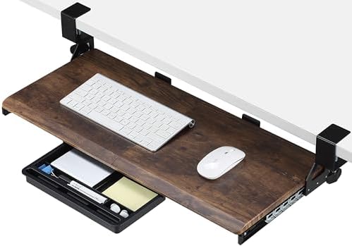 ETHU Keyboard Tray Under Desk with Metal Rail, 26.8x12.2", Walnut