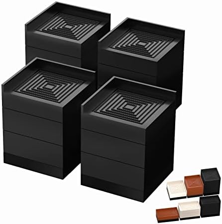 Furniture Risers, Tclouda Bed/Sofa/Desk/Table/Chair Leg/Fridge Lifts to 1.5, 3 and 4 in, Rectangle Adjustable Risers Blocks for Extenders, Heavy Duty Supports Up to 1300 Lbs, 4 in-Black-Square