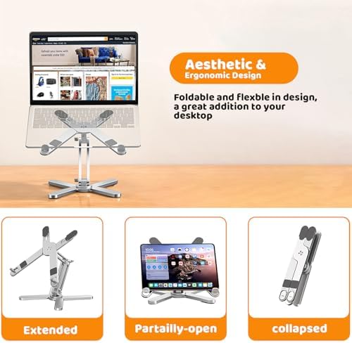 MOALLIA N86 360 Rotating Laptop Stand for Desk with Locking Knobs, Silver