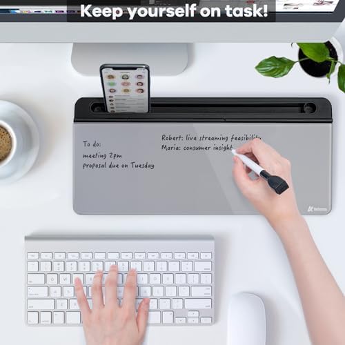 Varhomax Glass Desk Whiteboard with Storage, Desktop Organizer