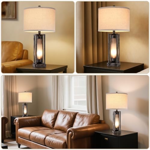 Set of 2 Industrial Table Lamps for Living Room with USB C+A