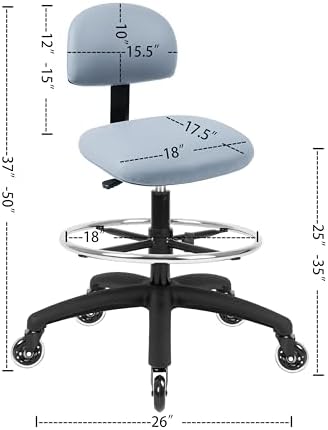 FSS Series Square seat Tall (25"-35") seat Height Chair. Vinyl-for Office, Garage, Desk, Shop, Computer, Doctor, Medical, Easy to Clean! 18" Footring (Gray, Tall, Rubber Roller Casters)
