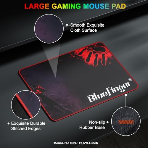BlueFinger RGB Gaming Keyboard and Backlit Mouse Combo, USB Wired, LED Gaming Set for Laptop PC Computer Game and Work (Black & White)