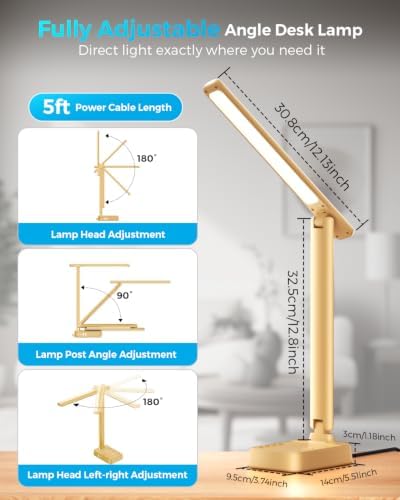 LED Desk Lamp with Power Strip, 3 AC Outlets, 4 USB Ports, Stepless Dimming
