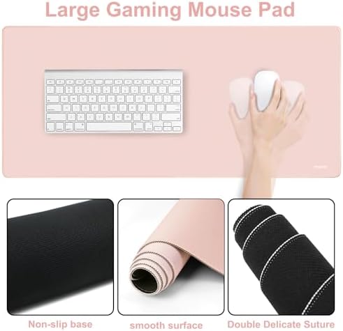 MOSISO Wrist Rest for Mouse Pad Set, Large Gaming Deskpad, Baby Pink