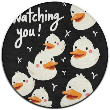 Women's Large Home Decor Mat, Soft Round Yoga Carpet, Non Slip Machine Washable Home Office Circle Rug Funny Duck
