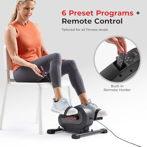 Sunny Health & Fitness Smart Motorized 2-in-1 Pedal Exerciser, Indoor Compact Under-Desk Mini Bike for Low-Impact Cardio Workout and Physical Therapy, Free SunnyFit Training App Connection