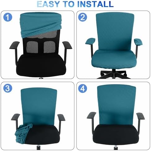 Tallew 4 Pcs Office Chair Covers Stretch Seat Armrest, Lake Blue