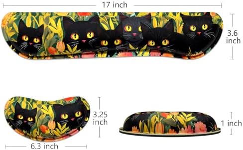 Dapesuom Enlarge Keyboard Wrist Rest, Memory Foam Wrist Cushion for Desk Mats Support, Cute Typing Pain Relief Keyboard Mouse Pad Rests Set with Non-Slip Base for Gaming Laptop Computer, Black Cats