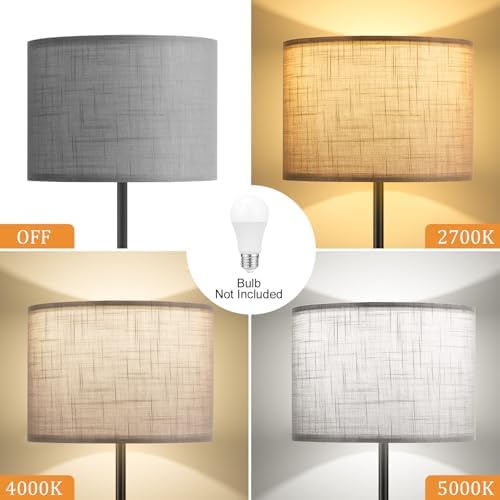 Ambimall 60'' Modern Floor Lamp with Shade, Tall Lamps for Living Room, Bedroom, Office, Dining Room, Linen Grey Shade with Black Pole(Without Bulb)