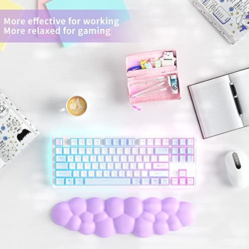 Sushret Cloud Wrist Rest Keyboard, Purple Cloud Palm Rest with PU Leather Memory Foam Cute Keyboard Rest for Wrist Support and Arm Rest, Desk Cloud Wrist Pad for PC Gaming/Hand Cushion/Computer/Office