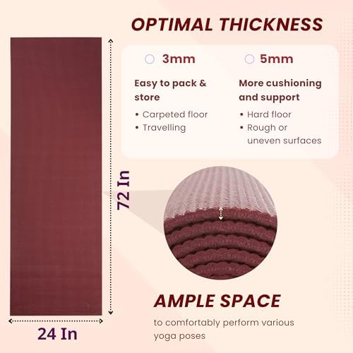 Everyday Yoga Deluxe Mat, Spacious 72"x24" Non-Slip, 3-5mm Extra Thick