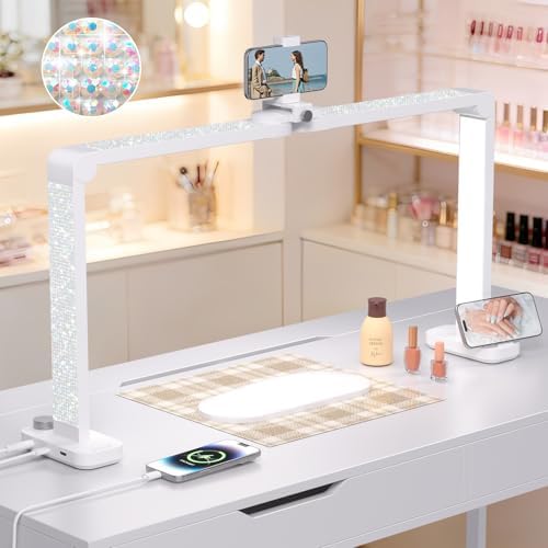 Half Moon Light for Nail Desk, Nail Lamp for Desk, White Diamonds