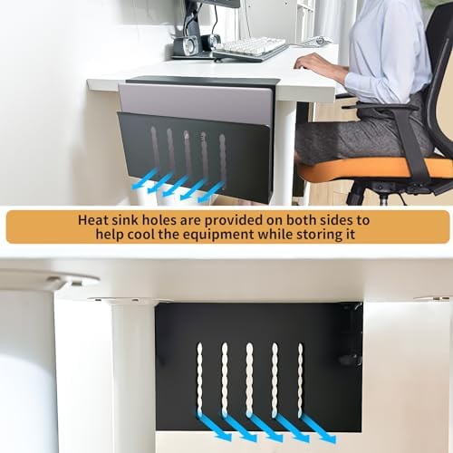 Desk Side Storage, Under Desk Storage, No Drill Steel Hanging Desk Organizer, Laptop Holder, Table Hanging Storages Holder for Office & Home (Black)