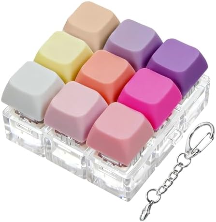 Keyboard Fidget Toy, Keyboard Fidget Keychain 9-in-1 Keyboard Decompression Button Finger Clicker Toys Stress Relief Fidget Gifts (9 Colors- Pink Purple)