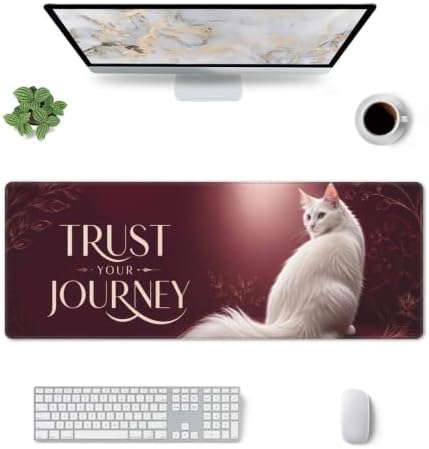 White Cat Cute Mouse Pad Mouse Pads for Desk 11.8x31.5 in Burgundy