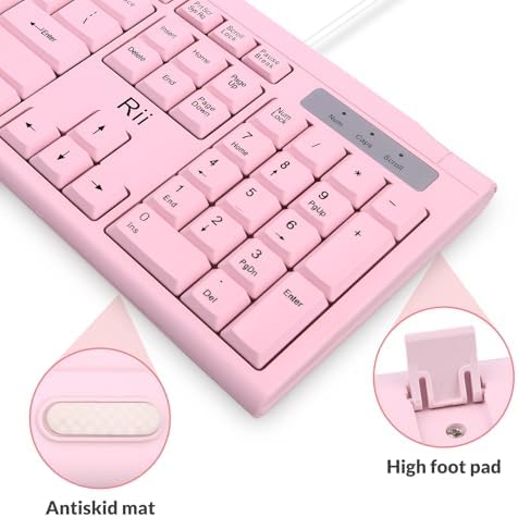 Rii RK907 Ultra-Slim Compact USB Wired Keyboard for MAC and PC-Pink