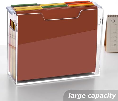 Clear Acrylic Hanging File Organizer Box with Handle, Letter Size Portable File Folder Storage Box, Filing Holder for Desk Home Office - 1 Pack