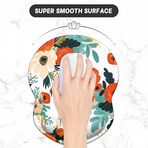 ITNRSIIET Ergonomic Mouse Pad with Gel Wrist Support Small Wrist Rest Smooth Surface Non-Slip PU Base Comfortable Office Supplies Pain Relief, 8.7 x 7.2 inches, Beautiful Flowers