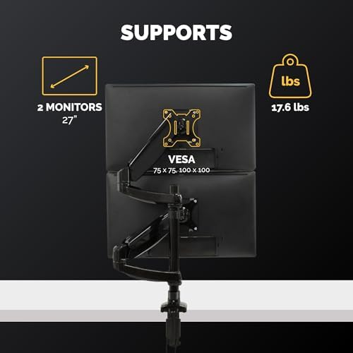Fellowes 8043401 Platinum Series Stacked Monitor Mount, Adjustable Computer Monitor Stand for 2 Monitors with Dual Monitor Arms, 32 Inch Monitor Capacity