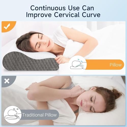 Neck Pillow for Sleeping, Ergonomic Cervical Bed Pillow, Grey Standard Size