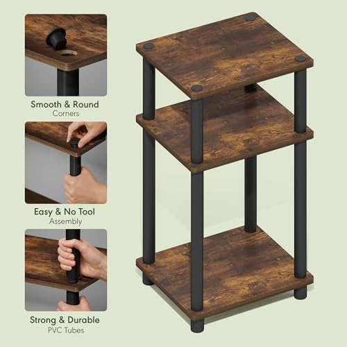 Furinno JUST Toolless 3-Tier Night Stand, Open Storage, Americano
