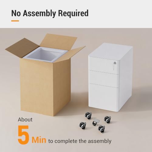 DEVAISE 3 Drawer File Cabinet on Wheels, Fully Assembled Except Casters