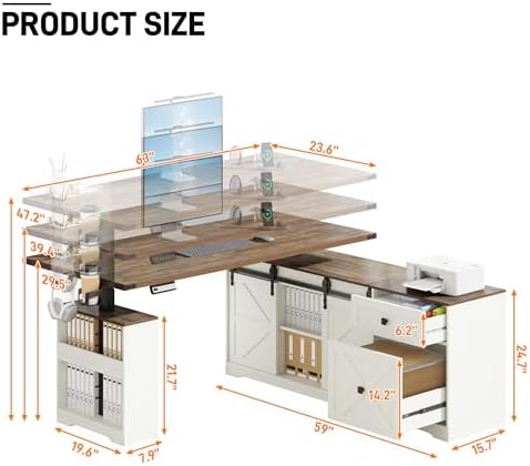 St.Mandyu L Shaped Electric Standing Desk 63" White with Power & Storage
