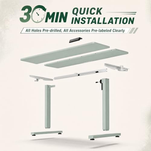 Grandder 55x32 Extra-Deep Electric Standing Desk, Wide Desktop Fits 49" Ultrawide Monitor Dual Screens, 176lbs Capacity, 2 Memory Presets, Anti Collision, Computer Desk for Home Office&Gaming, Green