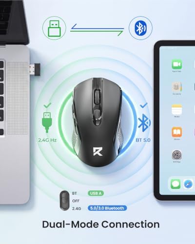 Redragon Wireless Mouse - BT& 2.4GHz Dual Mode - Max 4000 DPI - 6 Buttons - 18 Months Battery - No Wires - Smooth Tracking - Quiet Silent Portable Optical Computer Mouse for Laptop, PC, Windows, Mac