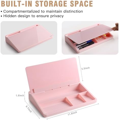 SELEAD Desktop Glass Whiteboard with Storage, 5 Markers and 1 Eraser, Pink
