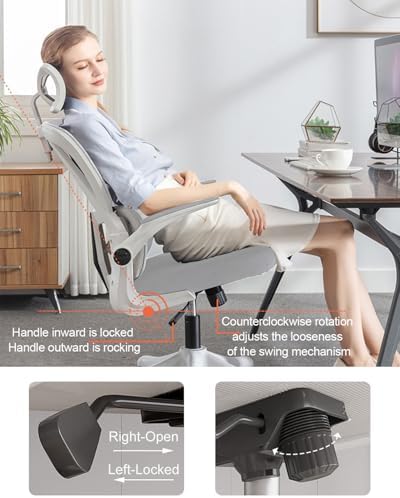 Office Chair Mesh Desk Chair, Ergonomic High-Back Rolling Gaming Work Chairs with Wheels and Adjustable Headrests,Comfortable Flip-up Arms for Home,Bedroom,Study Gaming