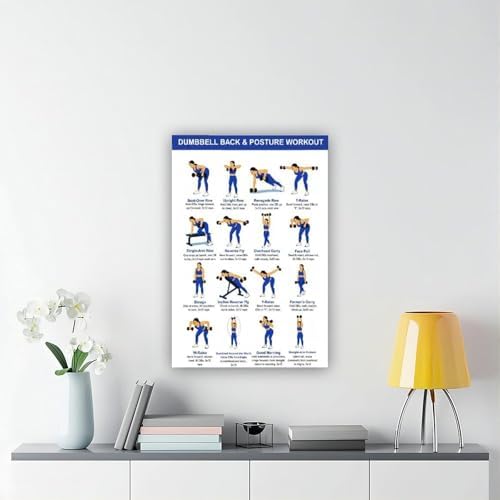 Dumbbell Back And Posture Workout Upper Back Strength Training Exercises Chart Beginner Friendly Fitness Canvas Poster Bedroom Decor Room Decor Unframe 20x30inch