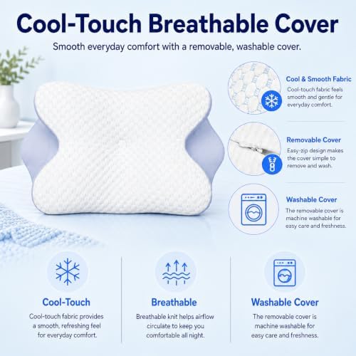 Cervical Neck Pillow, Memory Foam for Side & Back Sleepers