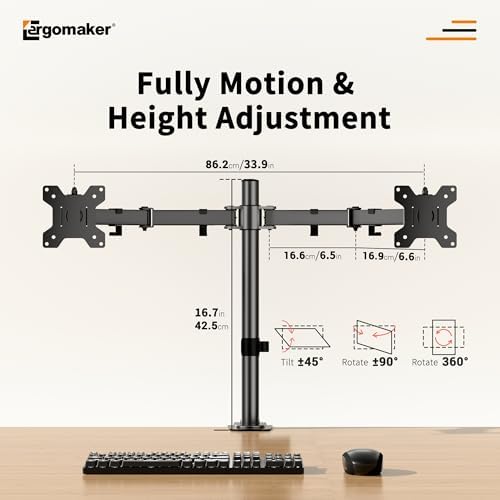 ERGOMAKER Dual Monitor Mount, Height Adjustable Swivel for 13-27" Screens