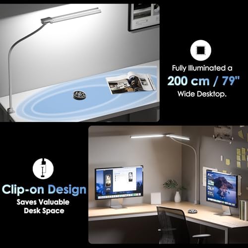 EYOCEAN Desk Lamp with Clamp, 31.5" LED Desk Lamp for Home Office, 24W Double Head Desk Light, Dimmable & Color Temperature, Table Lamp with Remote Control, Brightest Computer Monitor Light